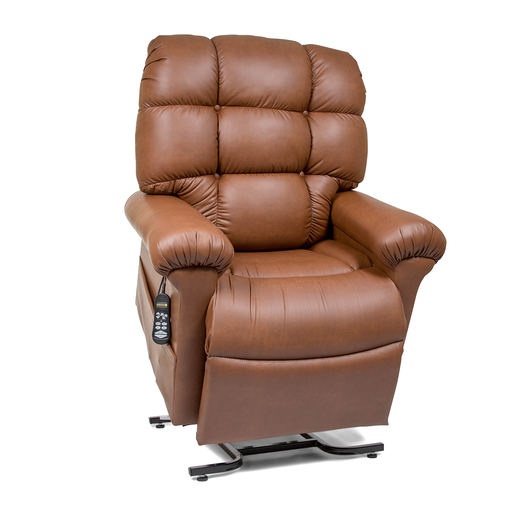 Golden Technologies Cloud PR510 lift chair positioned in the lifted position shown in Bridle Brisa fabric.  These lift chairs help people stand up easier.