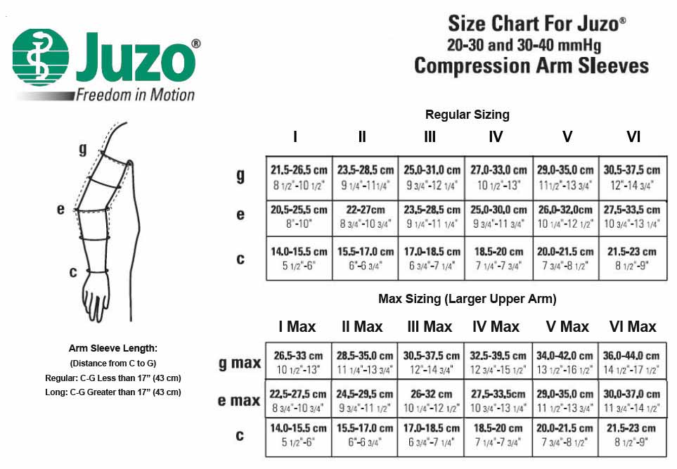 Evoshield Compression Arm Sleeve Size Chart